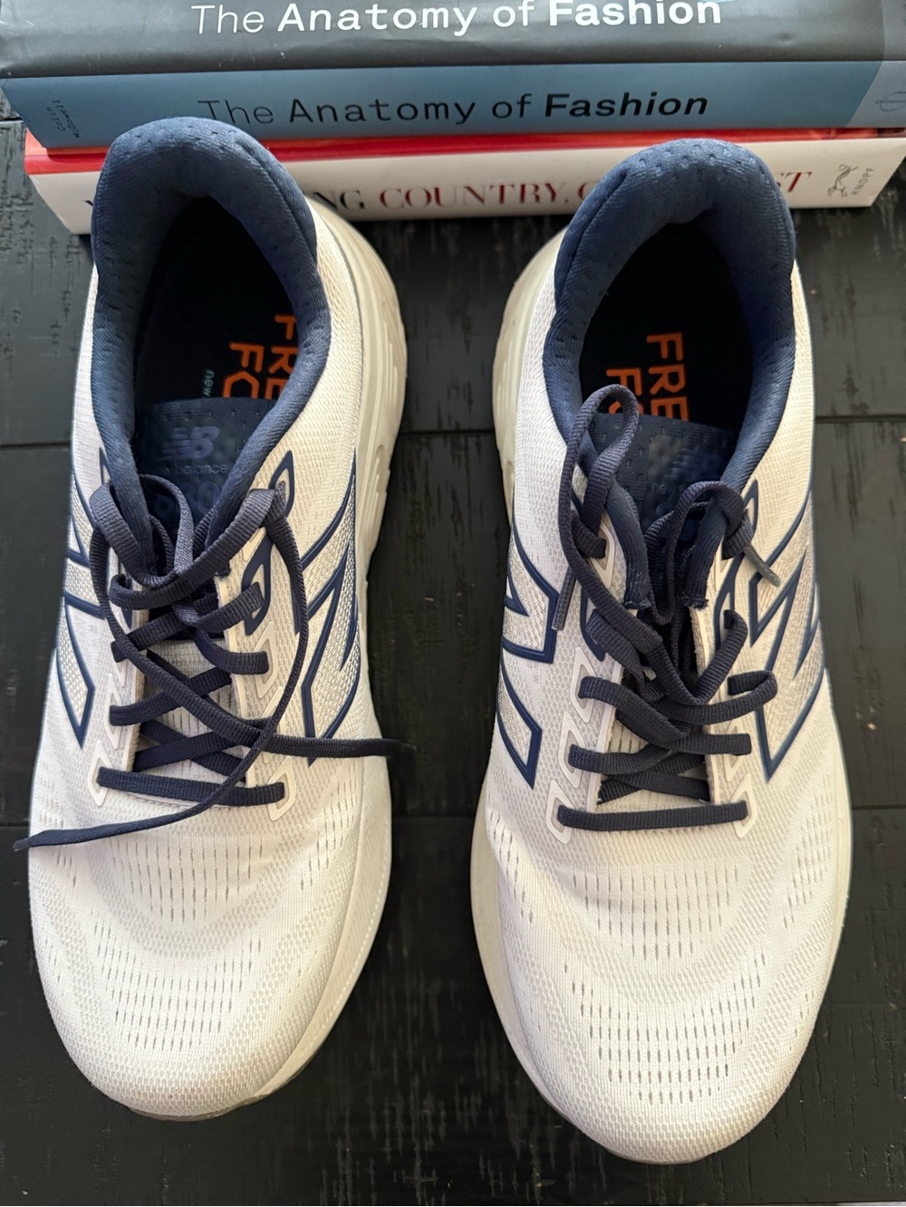 New Balance Men's White and Navy Blue Athletic Sneakers - Picture 5 of 5